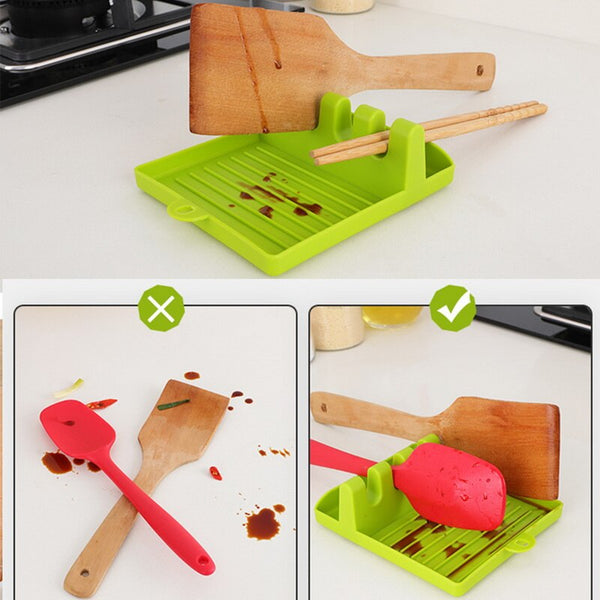 Kitchen Utensil Spoon Rest Pad Silicone Utensil Rest with Drip Pad Heat Resistant Spatula Pad Utensil Holder for Spoons Ladles