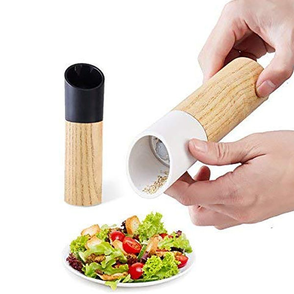 Wooden Pepper Salt Grinder Set / Pepper Mill / Salt & Pepper Shakers - Stainless Ceramic Refillable Stylish for Sea Salt Black Pepper