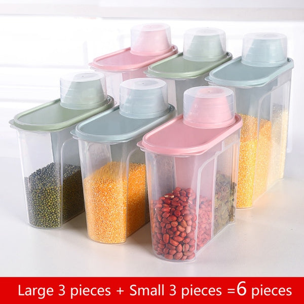 PP Food Storage Box Plastic Clear Container Set with Pour Lids Kitchen Storage Bottles Jars Dried Grains Tank