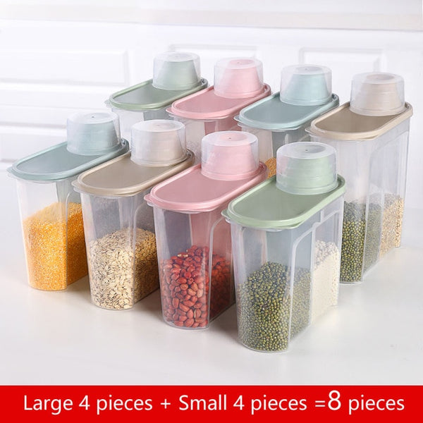 PP Food Storage Box Plastic Clear Container Set with Pour Lids Kitchen Storage Bottles Jars Dried Grains Tank