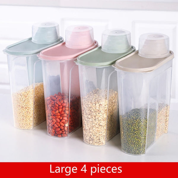 PP Food Storage Box Plastic Clear Container Set with Pour Lids Kitchen Storage Bottles Jars Dried Grains Tank