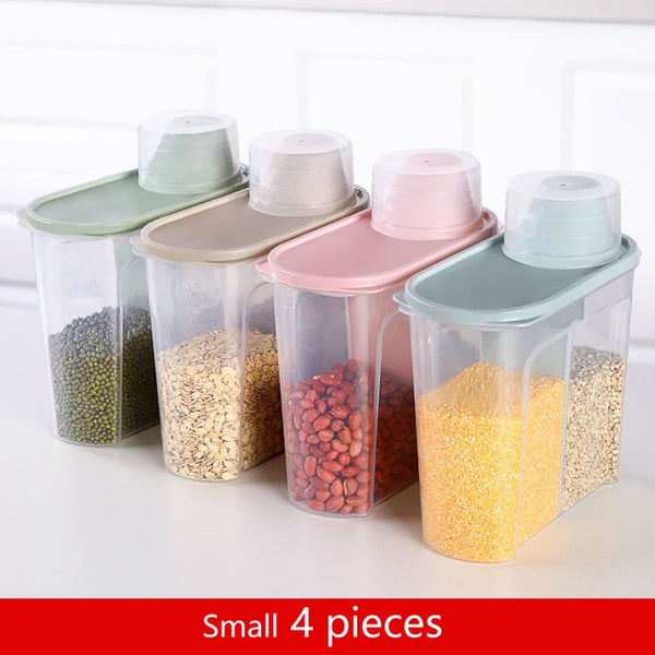 PP Food Storage Box Plastic Clear Container Set with Pour Lids Kitchen Storage Bottles Jars Dried Grains Tank