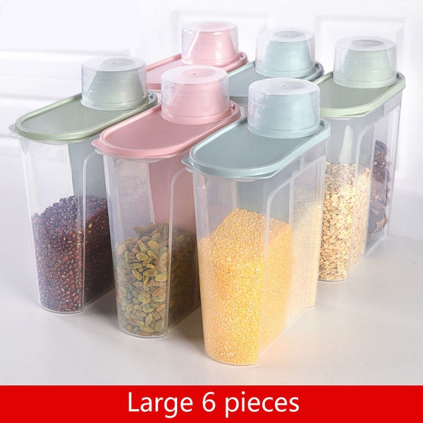 PP Food Storage Box Plastic Clear Container Set with Pour Lids Kitchen Storage Bottles Jars Dried Grains Tank