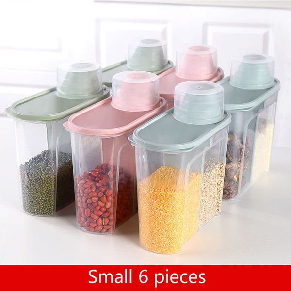 PP Food Storage Box Plastic Clear Container Set with Pour Lids Kitchen Storage Bottles Jars Dried Grains Tank