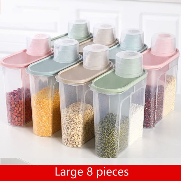 PP Food Storage Box Plastic Clear Container Set with Pour Lids Kitchen Storage Bottles Jars Dried Grains Tank