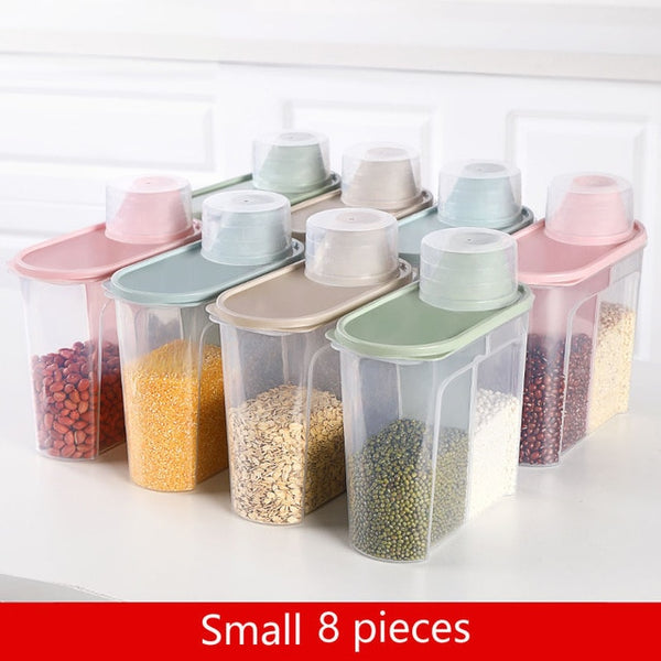 PP Food Storage Box Plastic Clear Container Set with Pour Lids Kitchen Storage Bottles Jars Dried Grains Tank